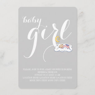 Schlafen Baby Girl Dusche Eleganter Text minimal Einladung