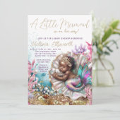 Schlafen Baby Mermaid Clamshell Babydusche Einladung (Stehend Vorderseite)