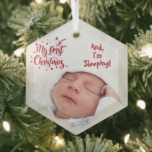 Schlafen Baby's Foto Mein erstes Weihnachtsrotes Z Ornament Aus Glas (Insitu)