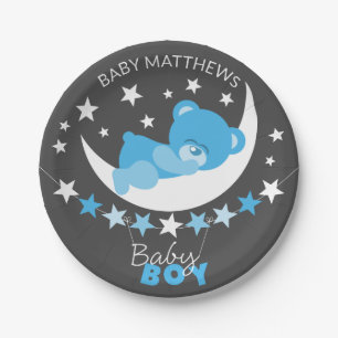 Schlafen Blue Boy Teddy Bären auf dem Mond Baby Du Pappteller