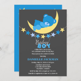 Schlafen Blue Boy Teddy Bear auf Moon Baby Dusche Einladung