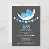 Schlafen Blue Boy Teddy Bear auf Moon Baby Dusche Einladung (Vorderseite)