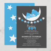 Schlafen Blue Boy Teddy Bear auf Moon Baby Dusche Einladung (Vorne/Hinten)