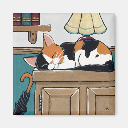 Schlafen Calico Katze auf Tafelgemälde Magnet (Vorne)