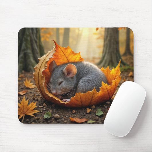 Schlafen der Maus in einem Herbstleaf Mousepad (Mit Mouse)