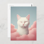 Schlafen der weißen Katze in Wolken Postkarte (Vorne/Hinten)