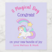 Schlafen Einhorn & Shooting Star New Baby Glückwun Weinetikett (Einzelnes Label)