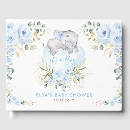 Schlafen Elephant Blue Floral Boy Baby Dusche Gästebuch