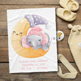 Schlafen Elephant Pink Girl Crescent Moon Baby Fleecedecke