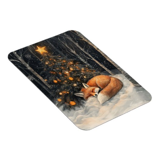 Schlafen Fox Whimsical Rustikale Weihnachten flexi Magnet (Rechte Seite)