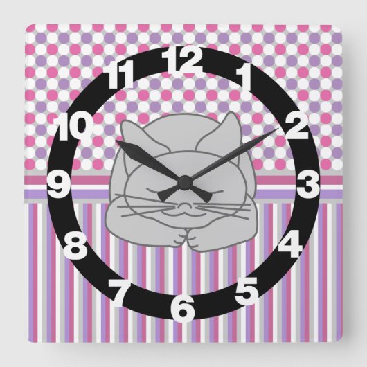 Schlafen Graue Katze Muster große Uhr (Vorderseite)