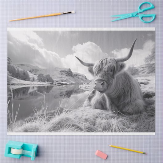 Schlafen Hochlandkuh schwarz und weiß Decoupage Seidenpapier (Basteln)