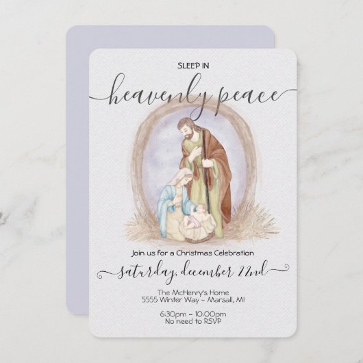 Schlafen im Himmlischen Friedenskrippen Weihnachte Einladung (Vorne/Hinten)