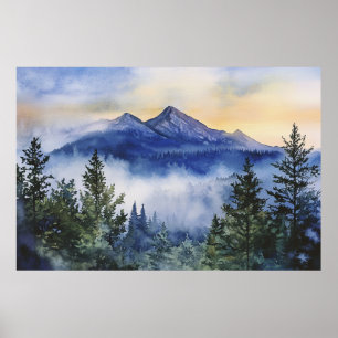 Schlafen im Ute Berg bei Sonnenaufgang - Aquarelll Poster