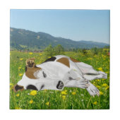 Schlafen Jack Russell in einer Blume Fliese (Vorderseite)