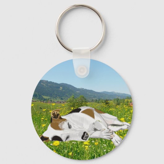 Schlafen Jack Russell in einer Blume Schlüsselanhänger (Vorderseite)