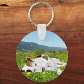 Schlafen Jack Russell in einer Blume Schlüsselanhänger (Vorderseite)