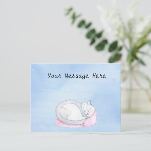 Schlafen Kitten Illustration Postkarte (Stehend Vorderseite)