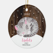 Schlafen Kitty Cat New Baby's First Christmas Date Keramik Ornament (Links)
