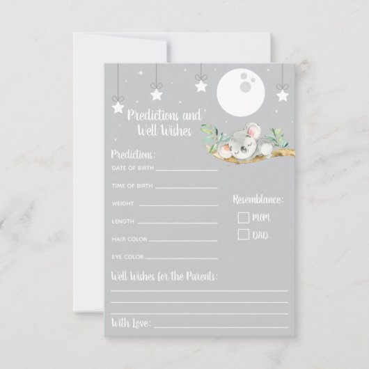 Schlafen Koala Baby Dusche Vorhersagen & gut wolle Einladung (Vorderseite)