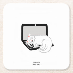 Schlafen mit weißer Katze auf dem Laptop-Untersetz Rechteckiger Pappuntersetzer