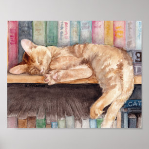 Schlafen Orange Tabby auf einer Shelda Wasserfarbe Poster