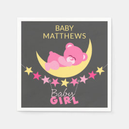 Schlafen Pink Girl Teddy Bear auf Mond Babydusche Serviette