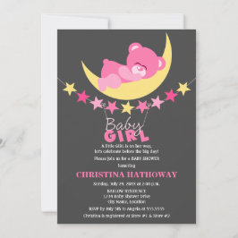 Schlafen Pink Girl Teddy Bear auf Moon Baby Dusche Einladung