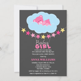 Schlafen Pink Girl Teddy Bear in Cloud Baby Dusche Einladung