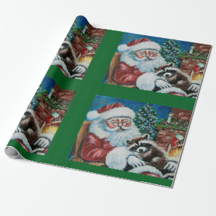 Schlafen Raccoon & Santa Geschenkpapier