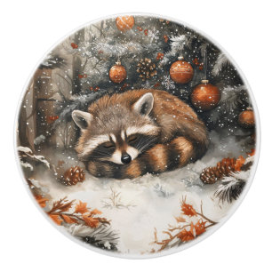 Schlafen Raccoon Whimsitic Rustikale Weihnachten Keramikknauf
