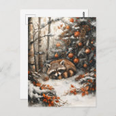 Schlafen Raccoon Whimsitic Rustikale Weihnachten Postkarte (Vorne/Hinten)