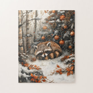 Schlafen Raccoon Whimsitic Rustikale Weihnachten Puzzle