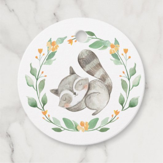 Schlafen Raccoon Wreath Baby Dusche Vielen Dank Geschenkanhänger (Vorderseite)
