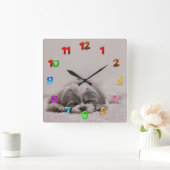 Schlafen Shih tzu Uhr, Schlafhund Quadratische Wanduhr (Zuhause)
