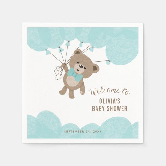 Schlafen Teddy Bear Moon Stars Neutrale Babydusche Serviette (Vorderseite)