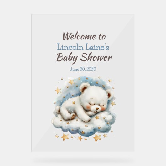 Schlafen Teddybär auf einer Cloud-Babydusche Acrylschild (Vorderseite)