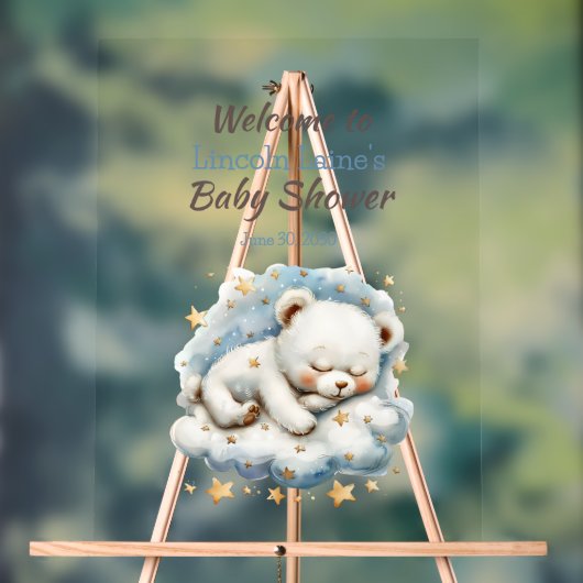 Schlafen Teddybär auf einer Cloud-Babydusche Acrylschild (Neutral)
