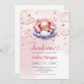 Schlafen Teddybär Wolke 9 Mädchen Dusche Einladung (Vorne/Hinten)