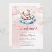 Schlafen Teddybär Wolke neun Mädchen Dusche Einladung (Vorne/Hinten)