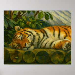 Schlafen Tiger auf Holzfällern Poster