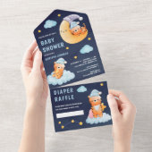Schlafen Tiger auf Mond Navy Blue Baby Dusche All In One Einladung (Abreißen)