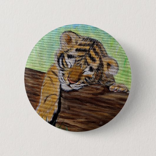 Schlafen Tiger Cub Malerei Button (Vorderseite)