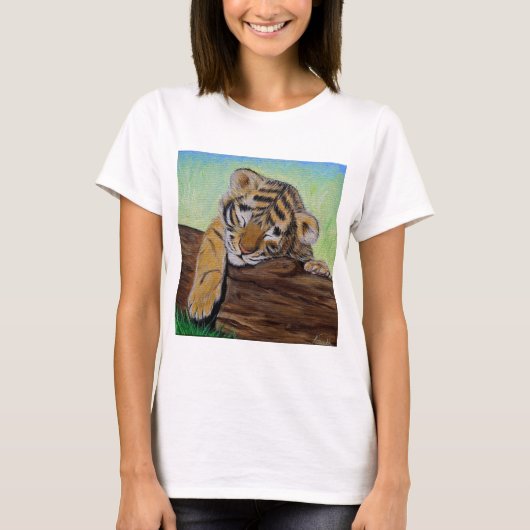 Schlafen Tiger Cub Malerei T-Shirt (Vorderseite)