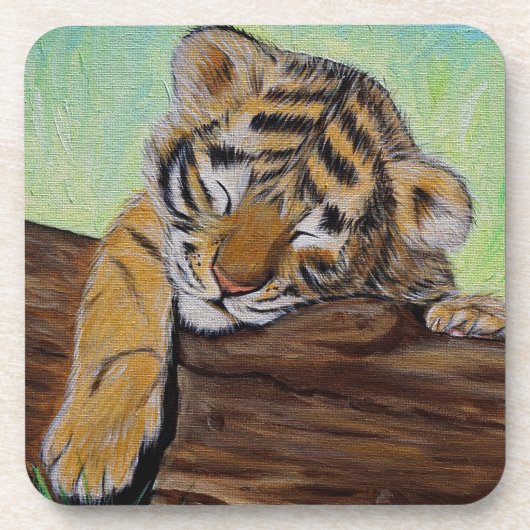 Schlafen Tiger Cub Malerei Untersetzer (Vorderseite)