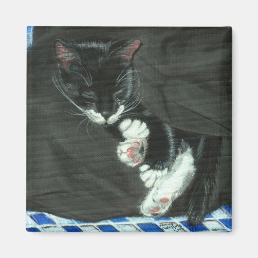 Schlafen Tuxedo Cat Magnet (Vorne)