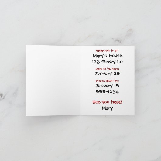 Schlafen Tuxedo Katze Leepover Party Einladung (Innenseite)