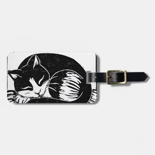 Schlafen Tuxedo Katze Tag Gepäckanhänger (Vorderseite horizontal)