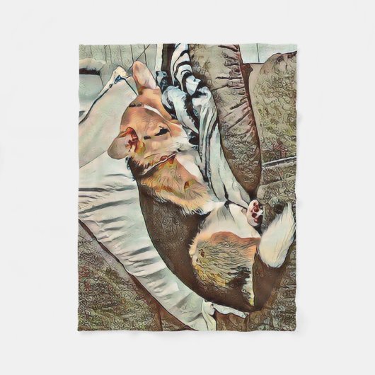 Schlafen Walisischer Corgi auf Couch Fleecedecke (Vorderseite)