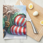 Schlafen Weihnachten Elf mit Calico Kitten Geschirrtuch (Viertel Falte)